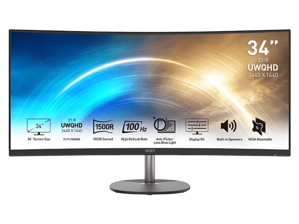 MSI PRO MP341CQ 34" Ultra-wide QHD VA 100Hz 3K Curved Business Monitor