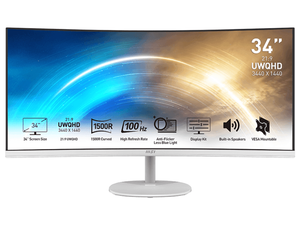 MSI PRO MP341CQ 34" Ultra-wide QHD VA 100Hz 3K Curved Business Monitor
