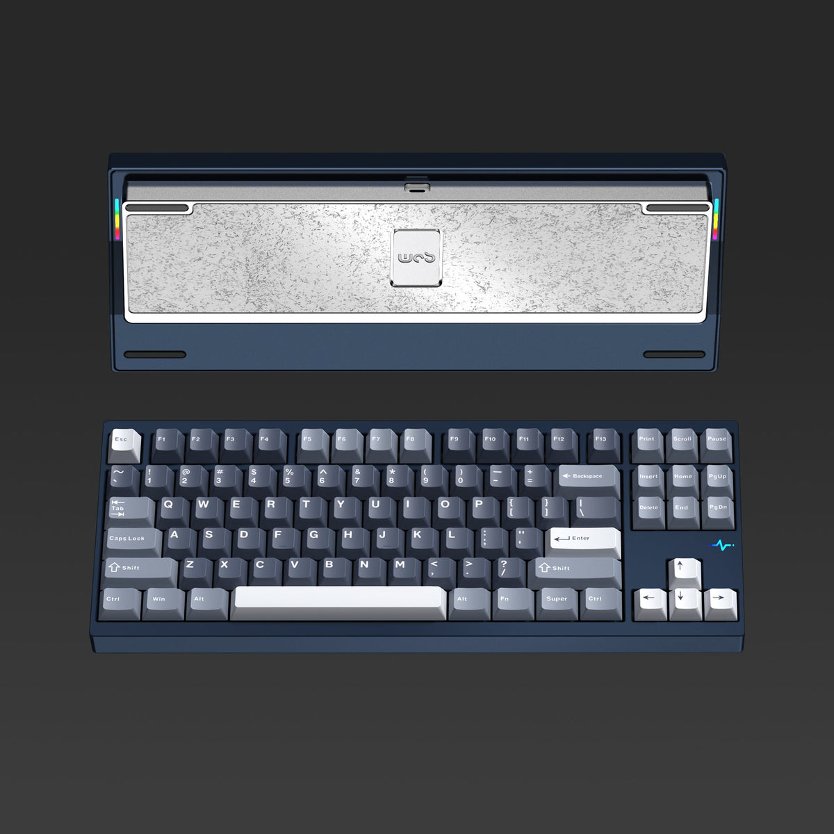Crush 80 Reboot in Navy, keyboard and back plate from above