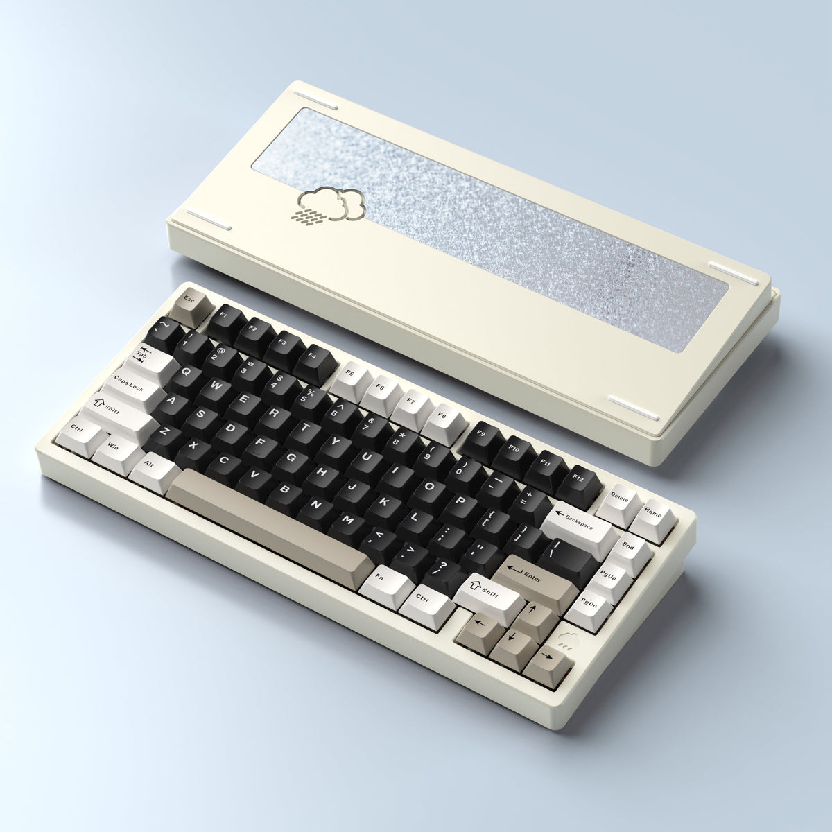 WOBKEY Rainy 75 Pro in Electro White with stainless-steel back weight