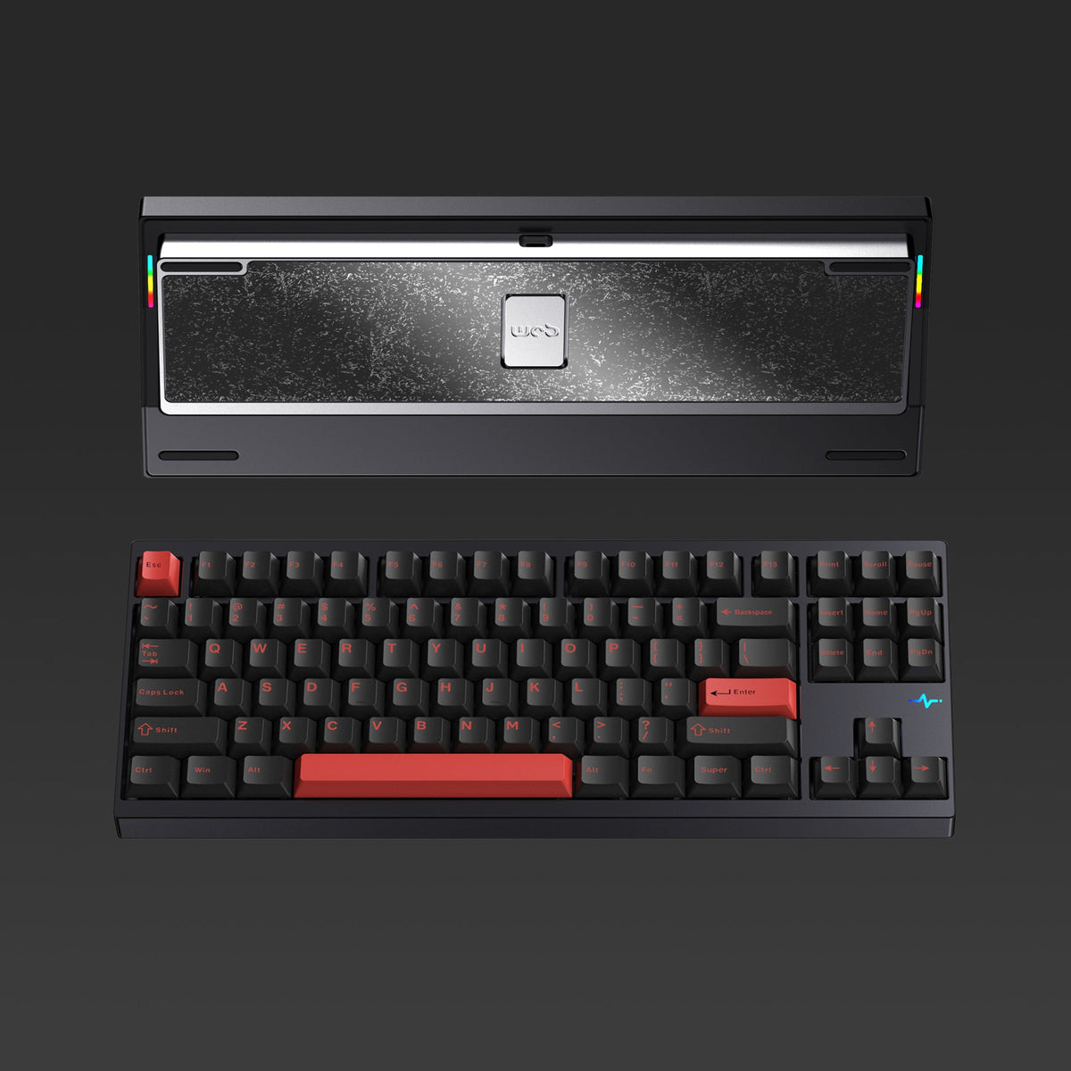Crush 80 Reboot in Black, keyboard and stainless-steel back plate from above
