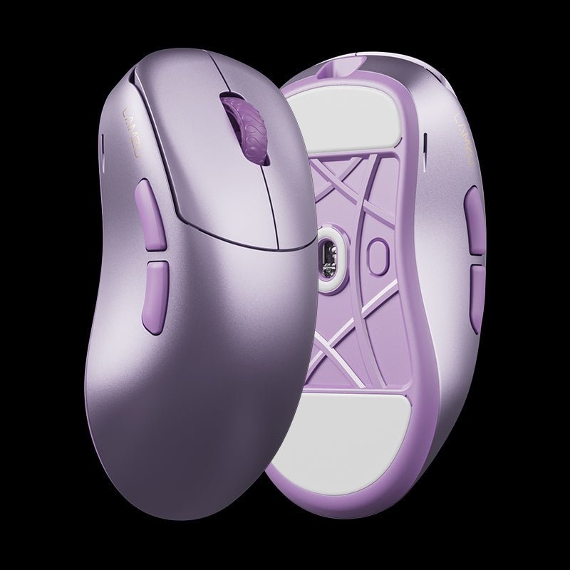 LAMZU Thorn V2 gaming mouse in Purple, top and underside