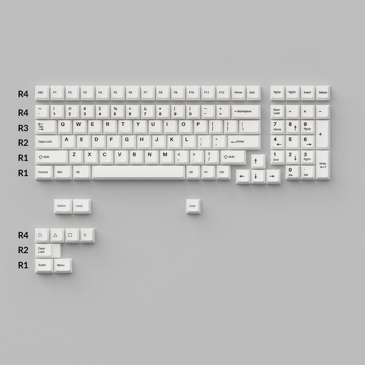 Black on White - Bow keycaps arranged in a 96% ANSI layout