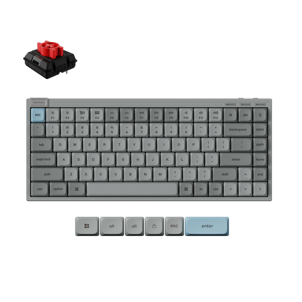 Keychron J9 QMK Low-Profile Wireless Mechanical Keyboard – Grey / Milk POM Red