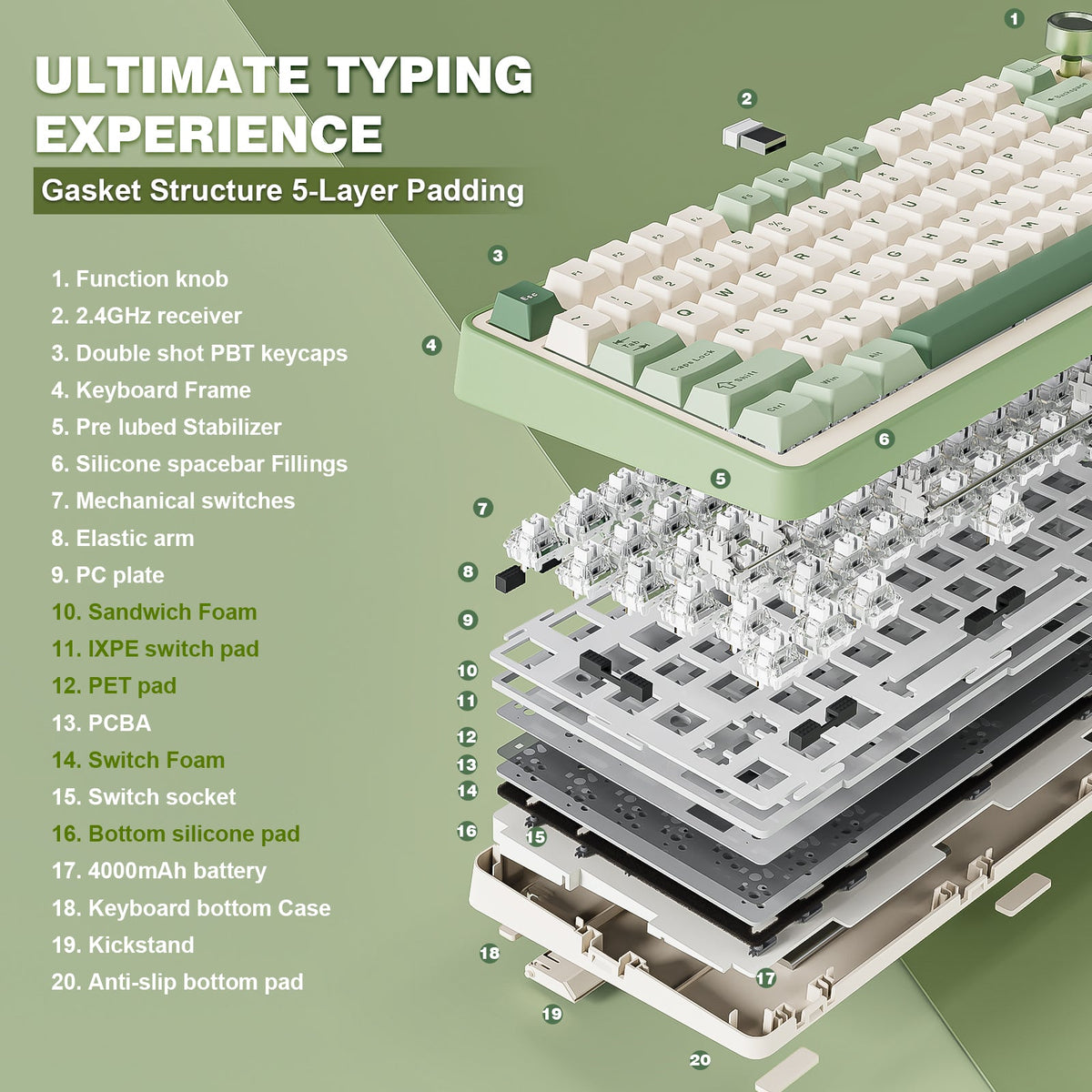 Exploded view of the B75 Pro gasket structure and five-layer padding