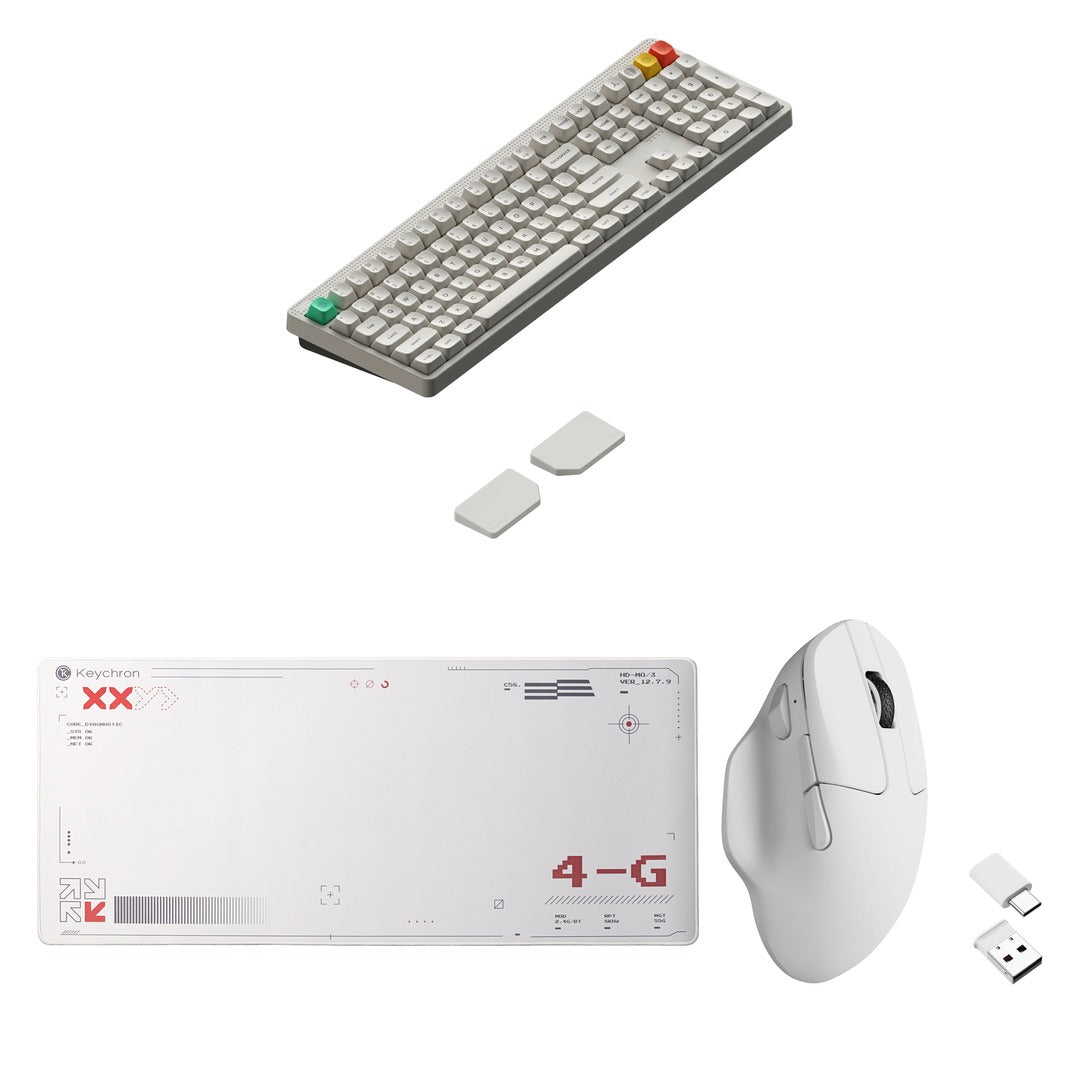 White Desk Setup Bundle: NuPhy Node100 Keyboard + Wrist Rest + Keychron M7 Mouse + Keychron Desk Mat: everything in the bundle