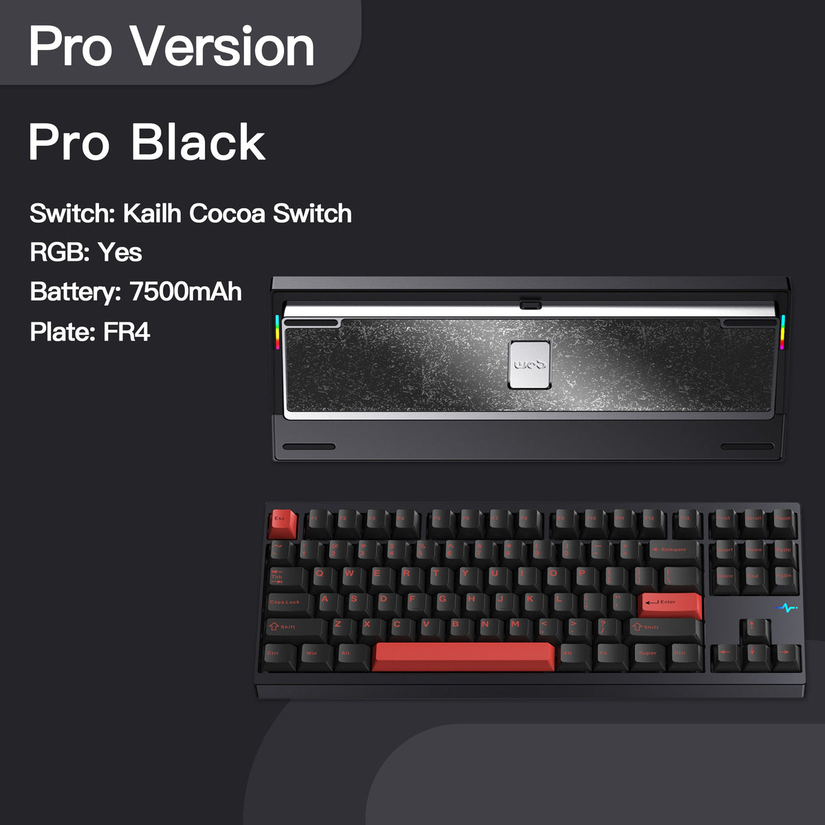 WOBKEY Crush 80 Reboot Pro in Black with its back plate, Kailh Cocoa switches