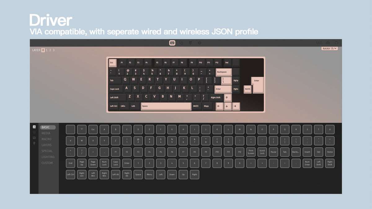 Rainy 75 key mapping in VIA