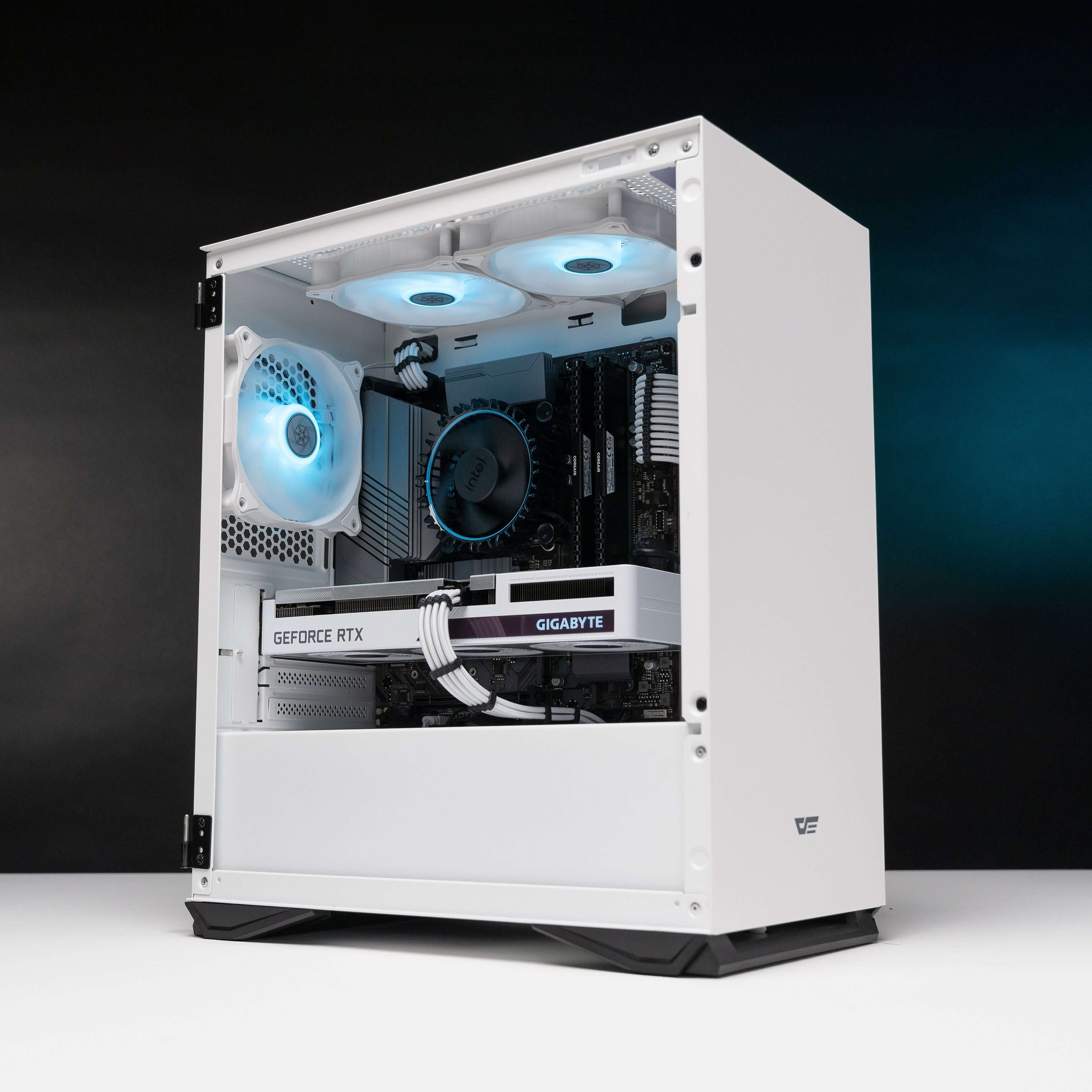 Collection of Kudan gaming PCs featuring high-end components and striking designs