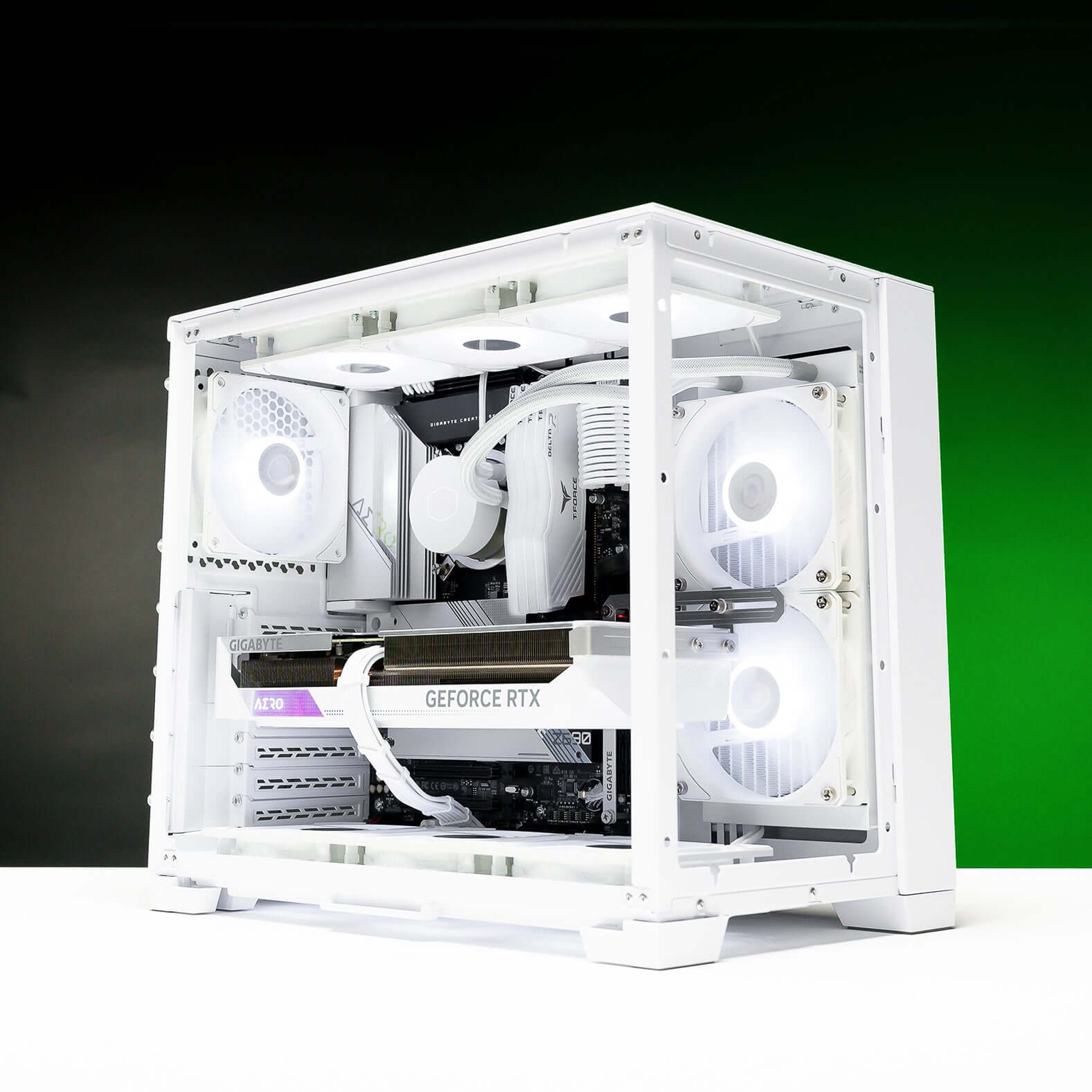 Collection of Snow gaming PCs with clean and elegant designs for a sleek gaming experience