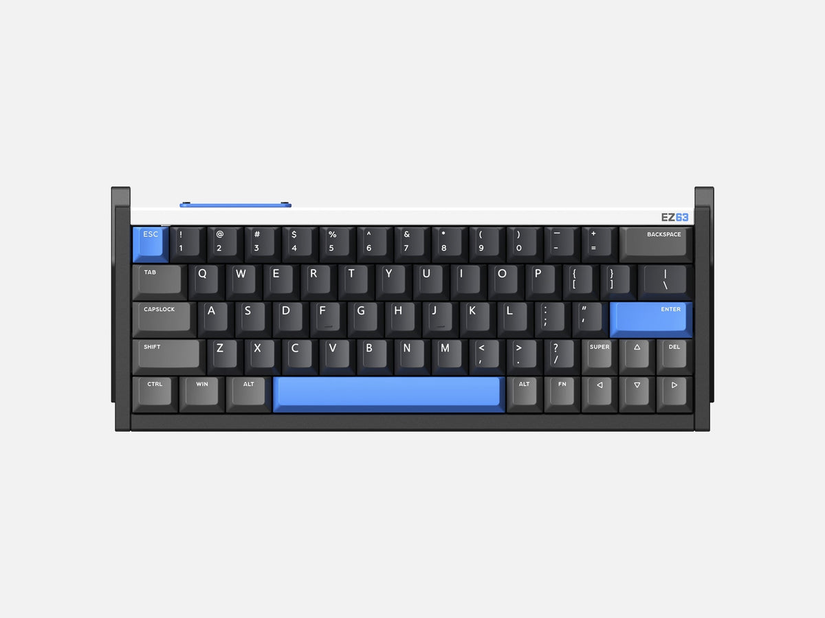 IQUNIX EZ63 keyboard in black and blue, top view