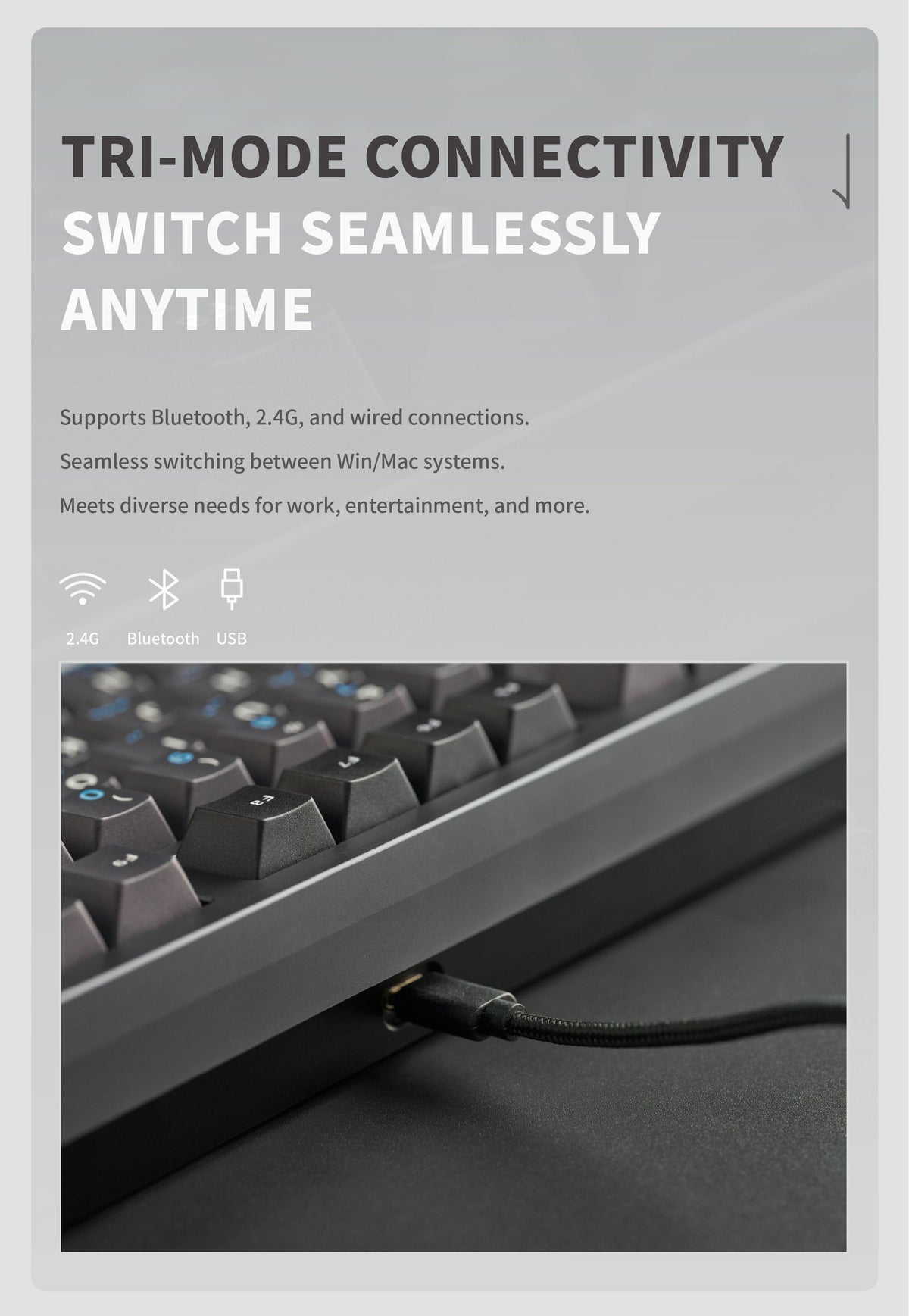 QK80 Mk2 connection options: 2.4 GHz, Bluetooth and USB-C