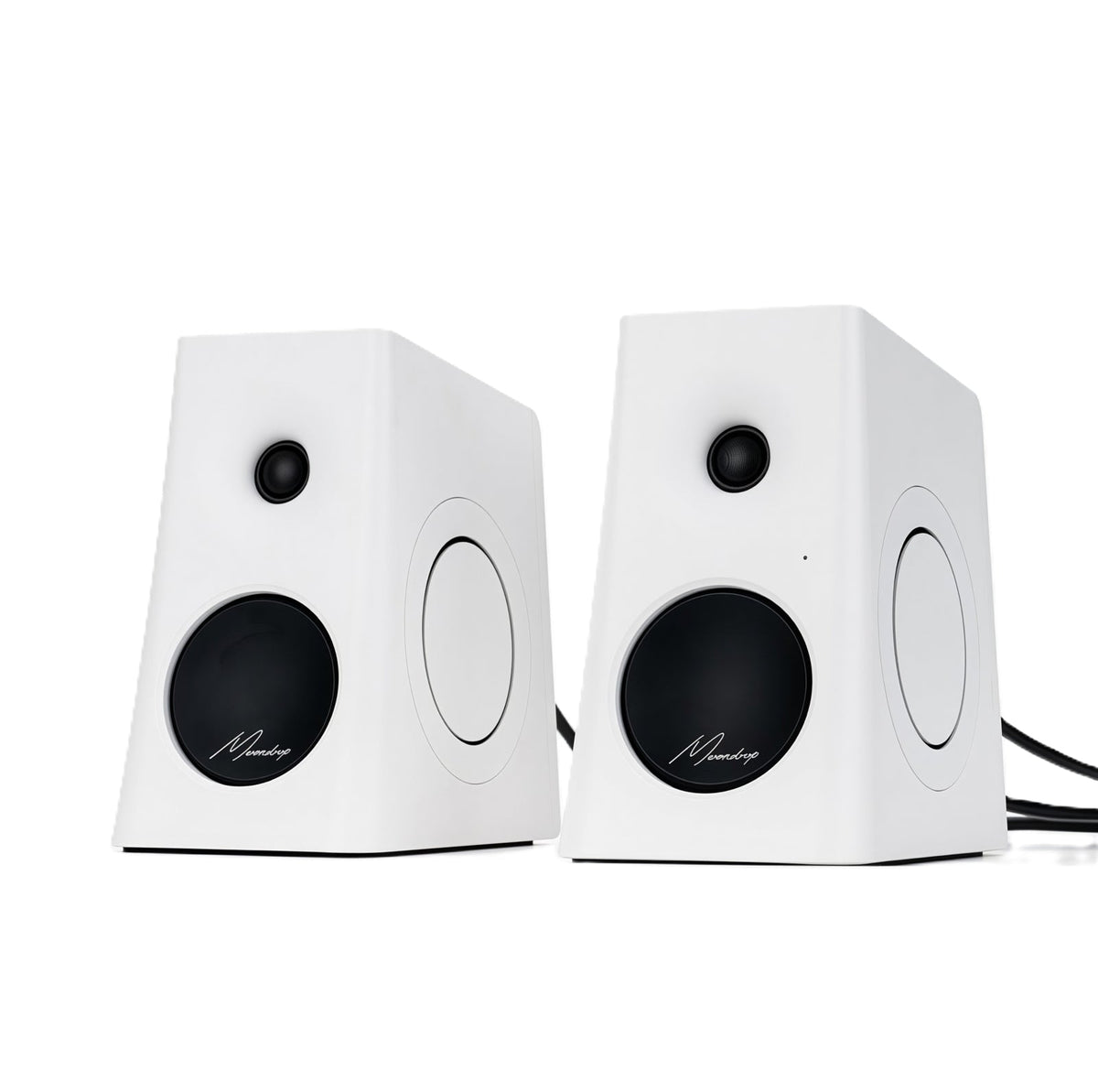 MOONDROP MM3A active desktop speakers in White, pair, angled view