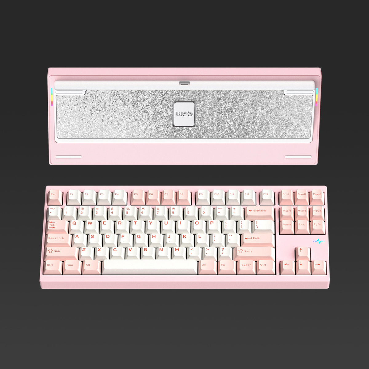 Crush 80 Reboot in Pink, keyboard and back plate from above