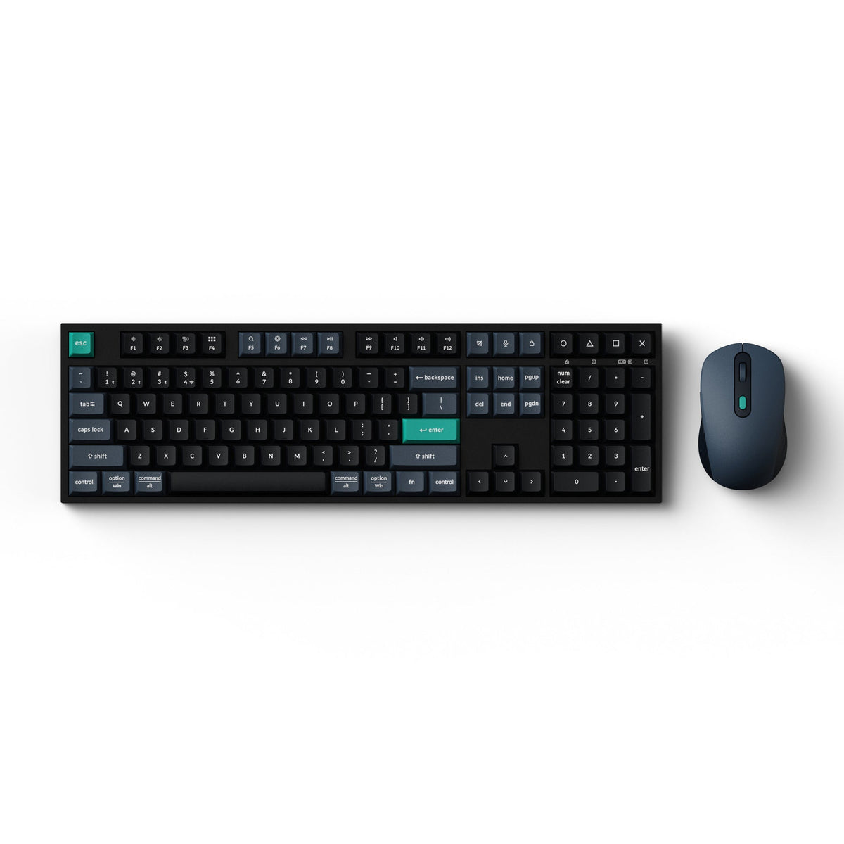 Keychron B36 keyboard and BM25 mouse in Black and Blue, top view
