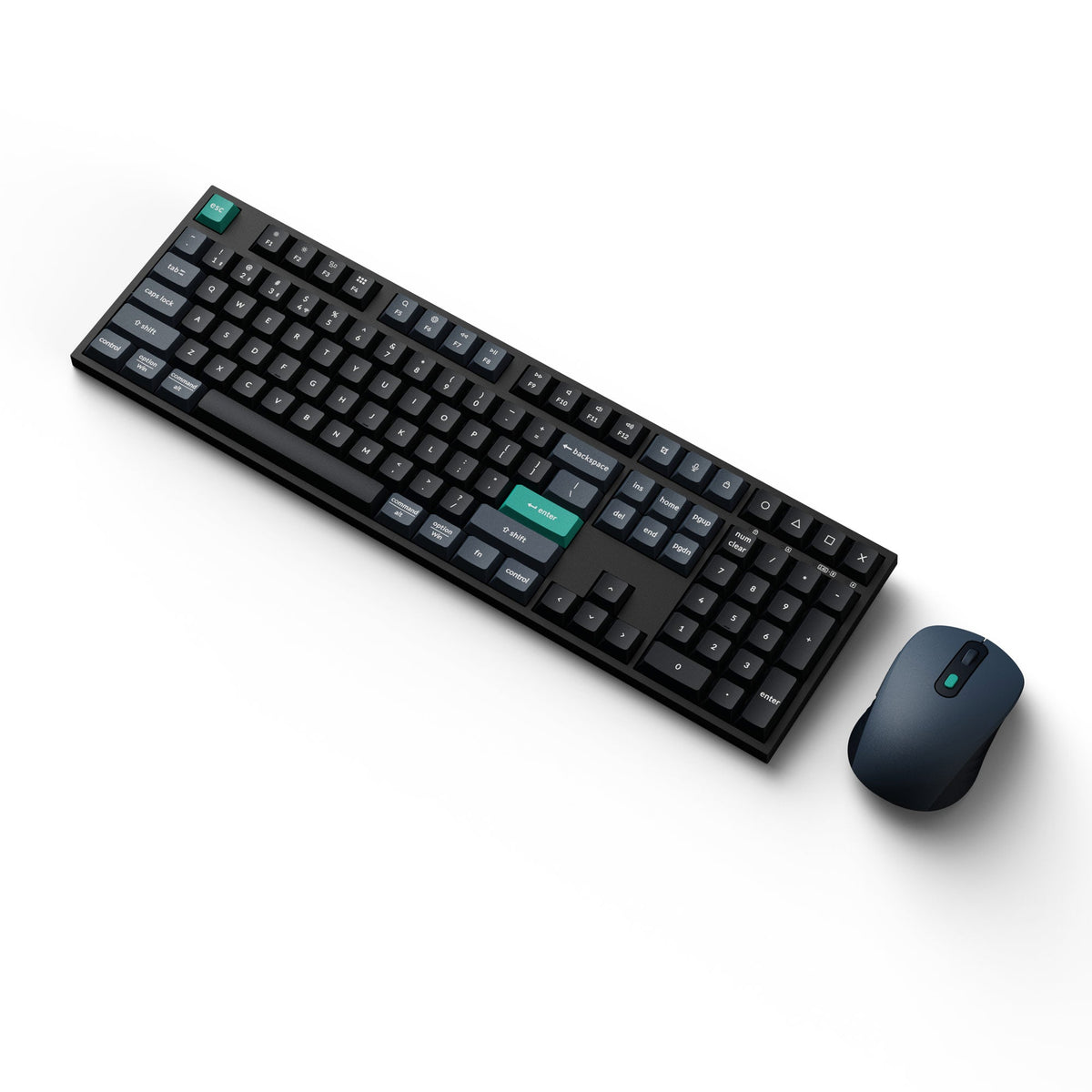 Keychron B36 keyboard and BM25 mouse in Black and Blue, angled view