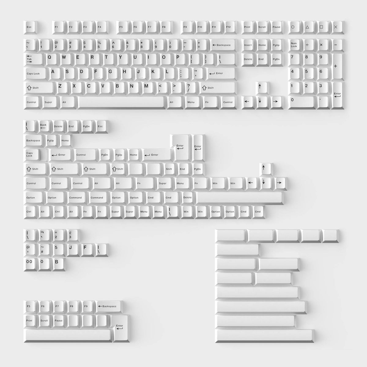 Keychron Cherry Profile Double-Shot PBT 218-key set, Black on White - Bow, all keys laid out