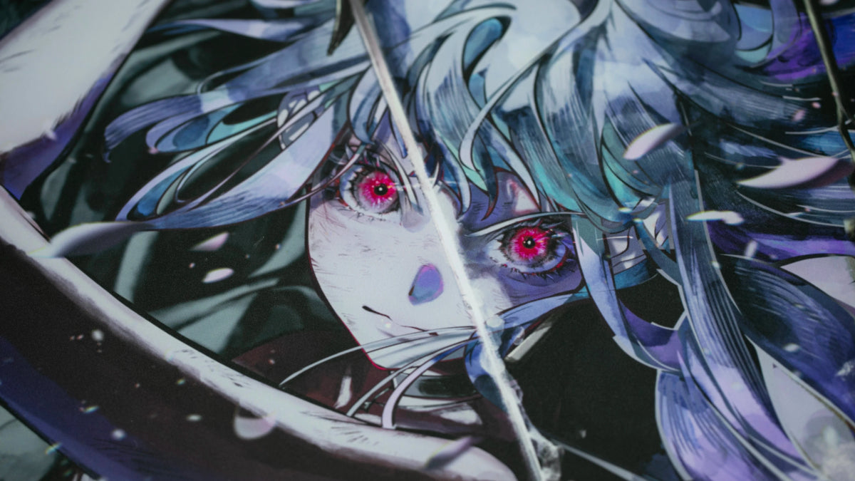 Close-up of the SAYO artwork showing the character's red eyes