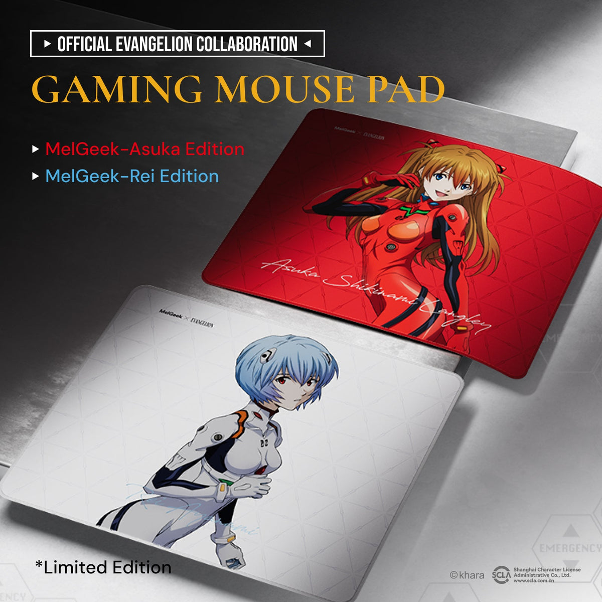 MelGeek x EVANGELION mouse pads in the Rei and Asuka designs