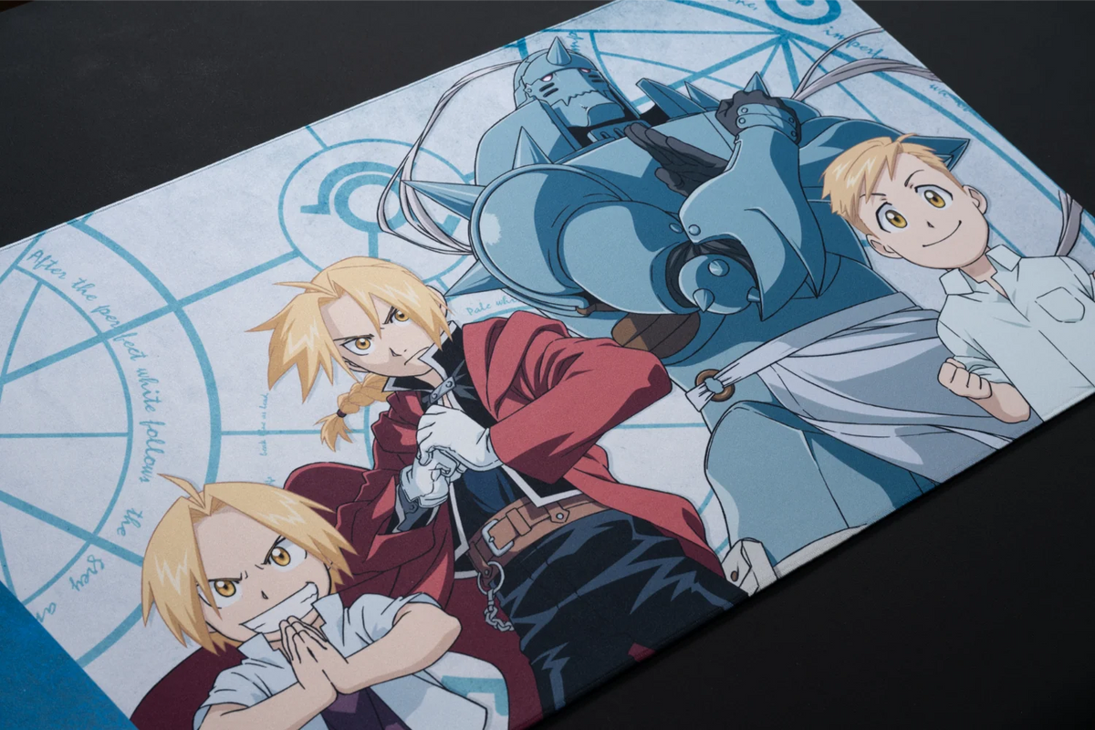 Close-up of Edward and Alphonse Elric artwork on the Ed & Al cloth mousepad