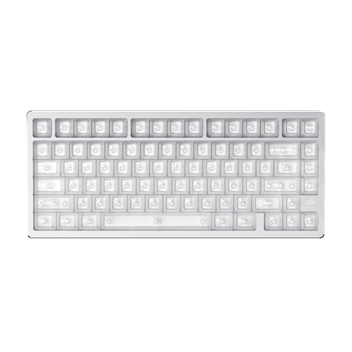 WOBKEY Rainy 75 in Secret Silver with frosted clear keycaps, top view