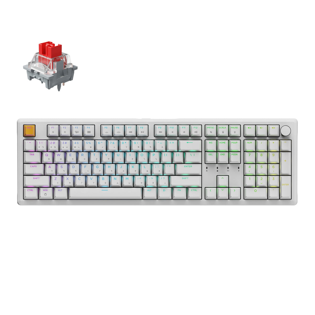 Keychron J5 in White with Apex Red switch, top view