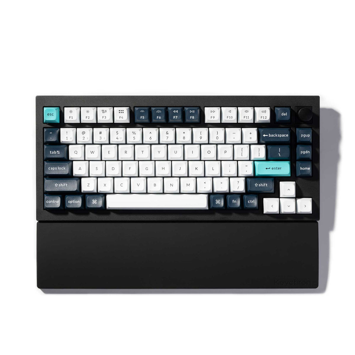 Keychron Silicone Palm Rest in Black, 327.5 mm, in front of a 75% Keychron keyboard (keyboard not included)