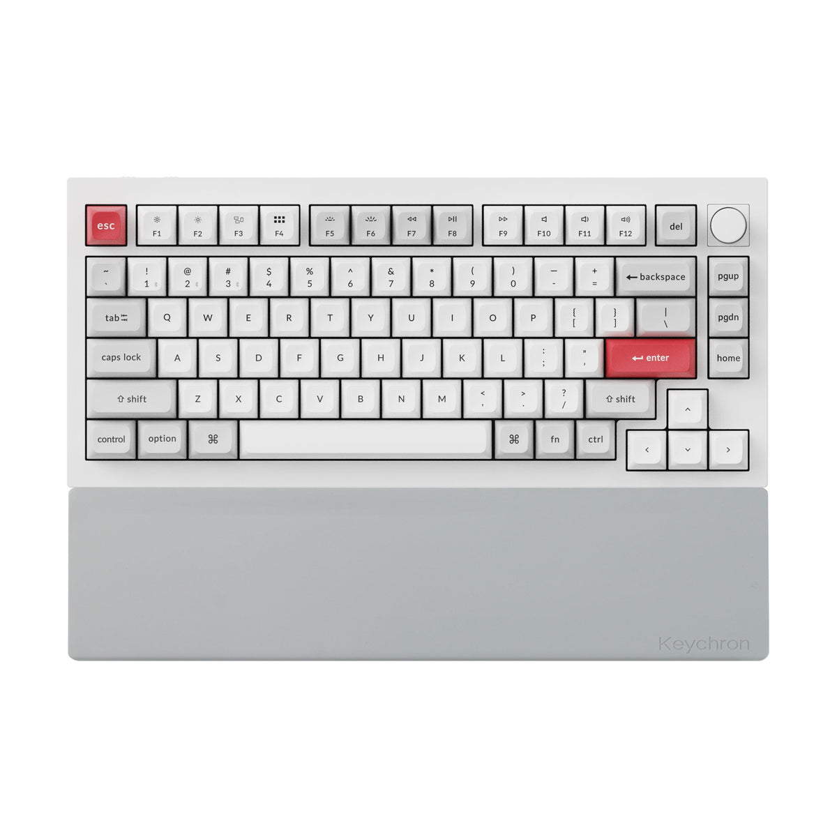 Keychron Silicone Palm Rest in Gray, 327.5 mm, in front of a white Keychron Q1 Pro (keyboard not included)