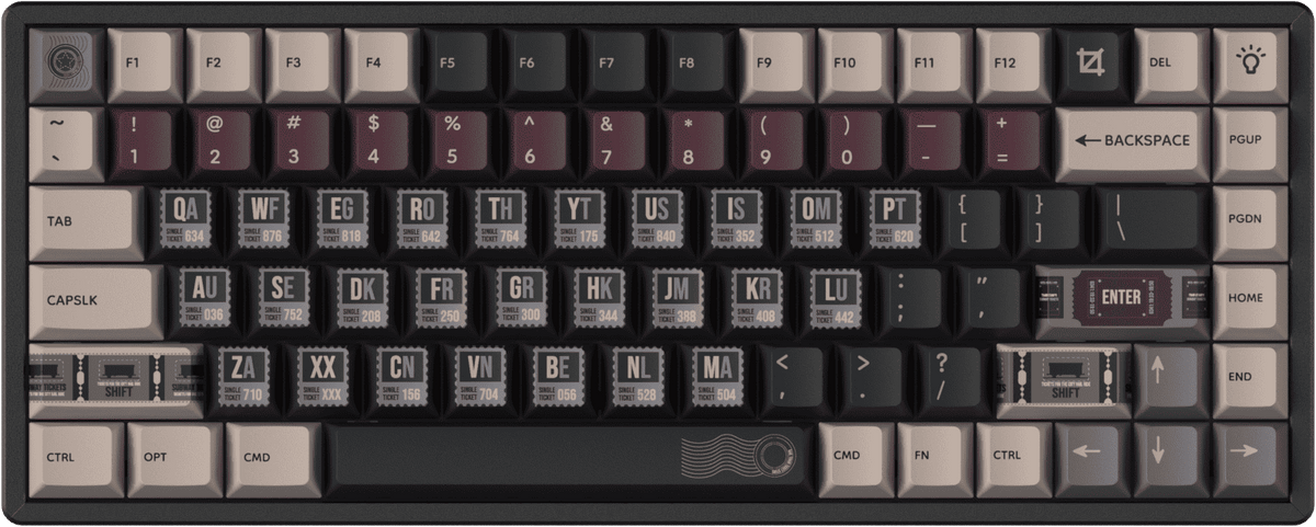 Vintage Stamp keycaps on a Keychron K2 Max (keyboard not included)