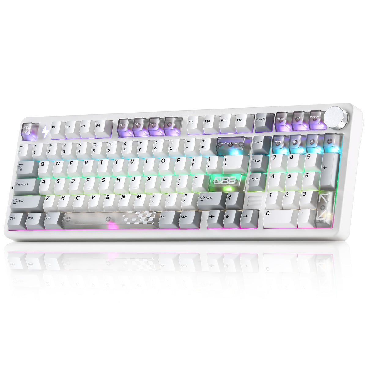 YUNZII AL98 Pro keyboard in White with RGB lighting, angled view