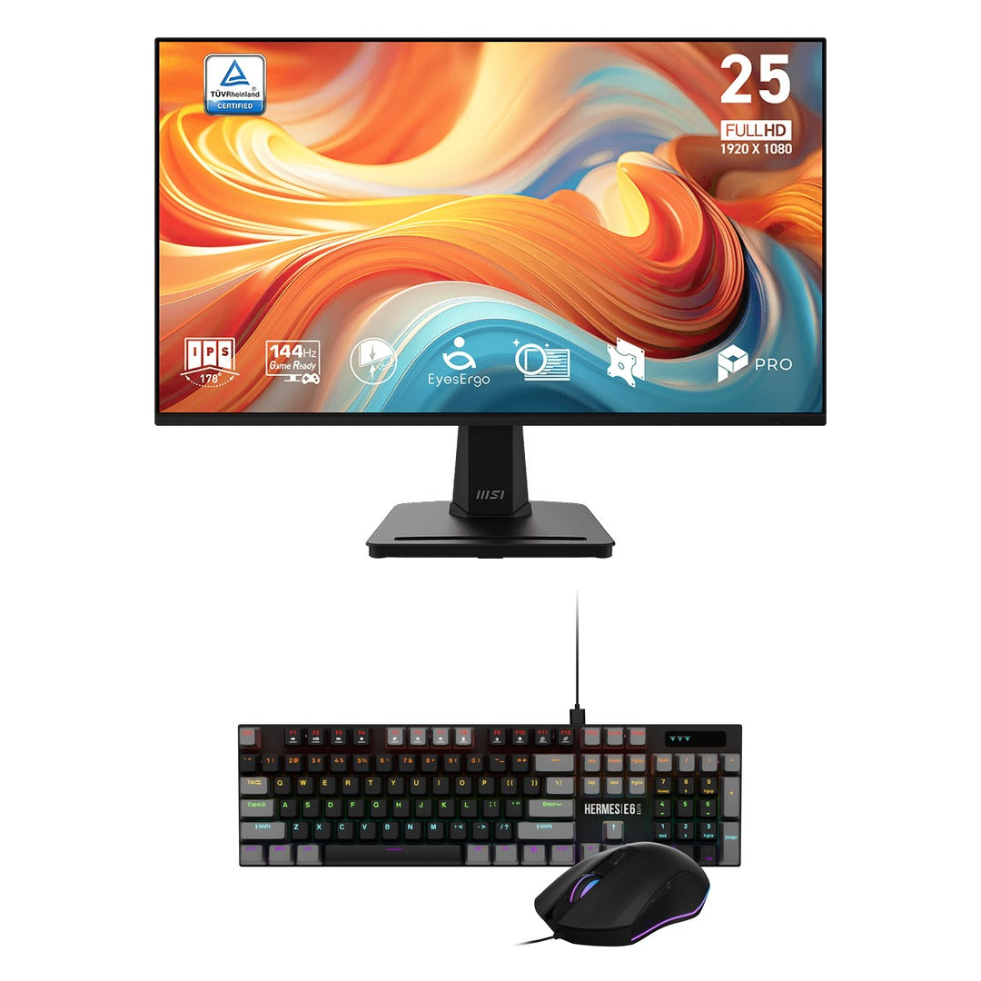 MSI PRO MP251 24.5" 144Hz Monitor + GAMDIAS HERMES E6 Elite Keyboard & Mouse Bundle: everything in the bundle