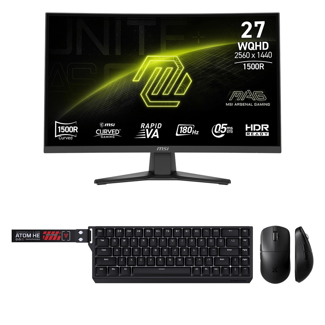 MSI MAG 275CQF 27" WQHD 180Hz Curved Monitor + Fantech ATOM HE68 Keyboard + MCHOSE L7 Ultra+ Mouse Bundle: everything in the bundle