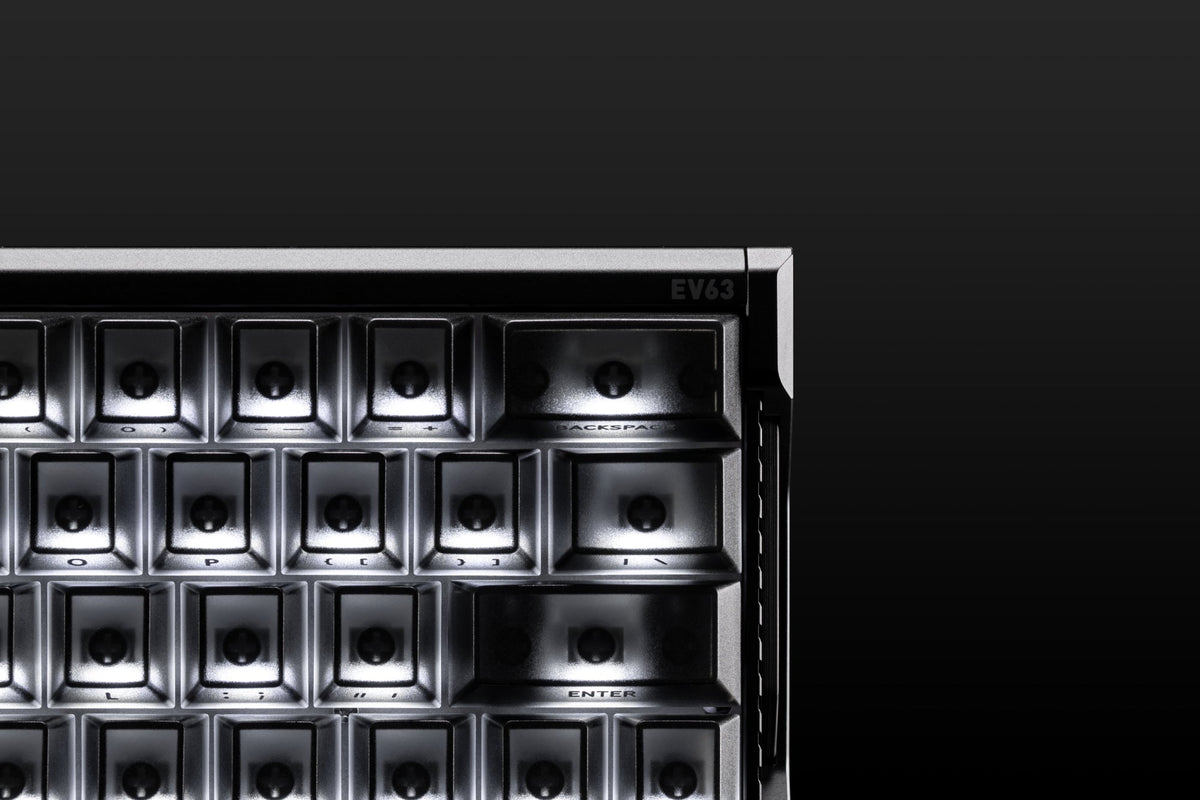 Close-up of the EV63 Dark Knight translucent keycaps