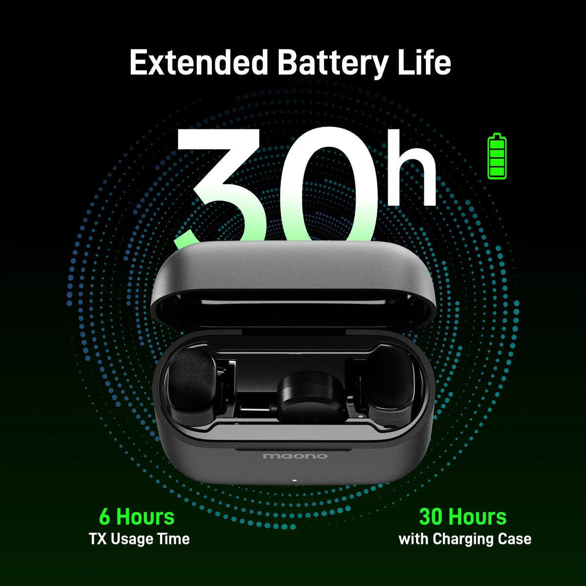 MAONO T1 Mini charging case, 6 hours per transmitter and 30 hours with case
