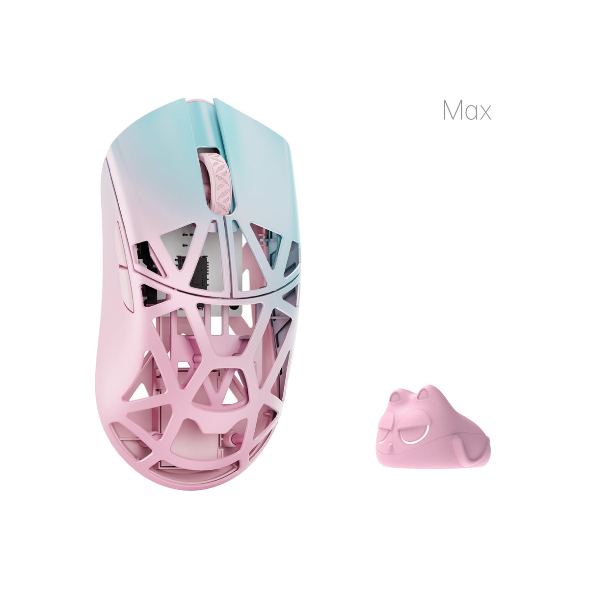WLMouse Beast X Max magnesium gaming mouse in Blue Pink with solid sides, top view