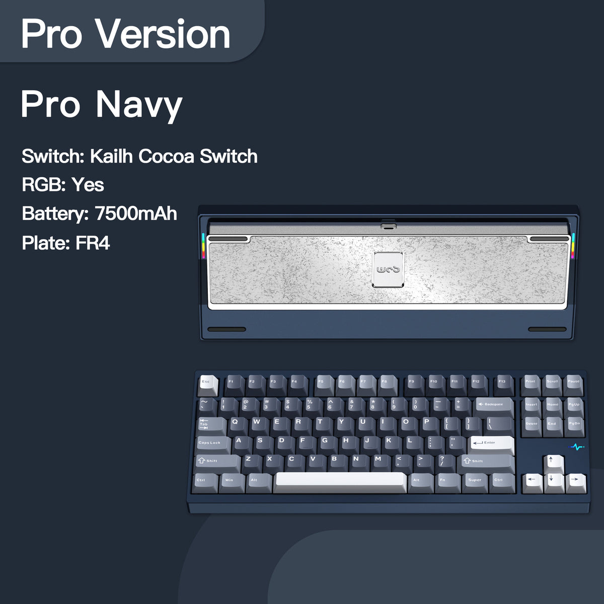 WOBKEY Crush 80 Reboot Pro in Navy with its back plate