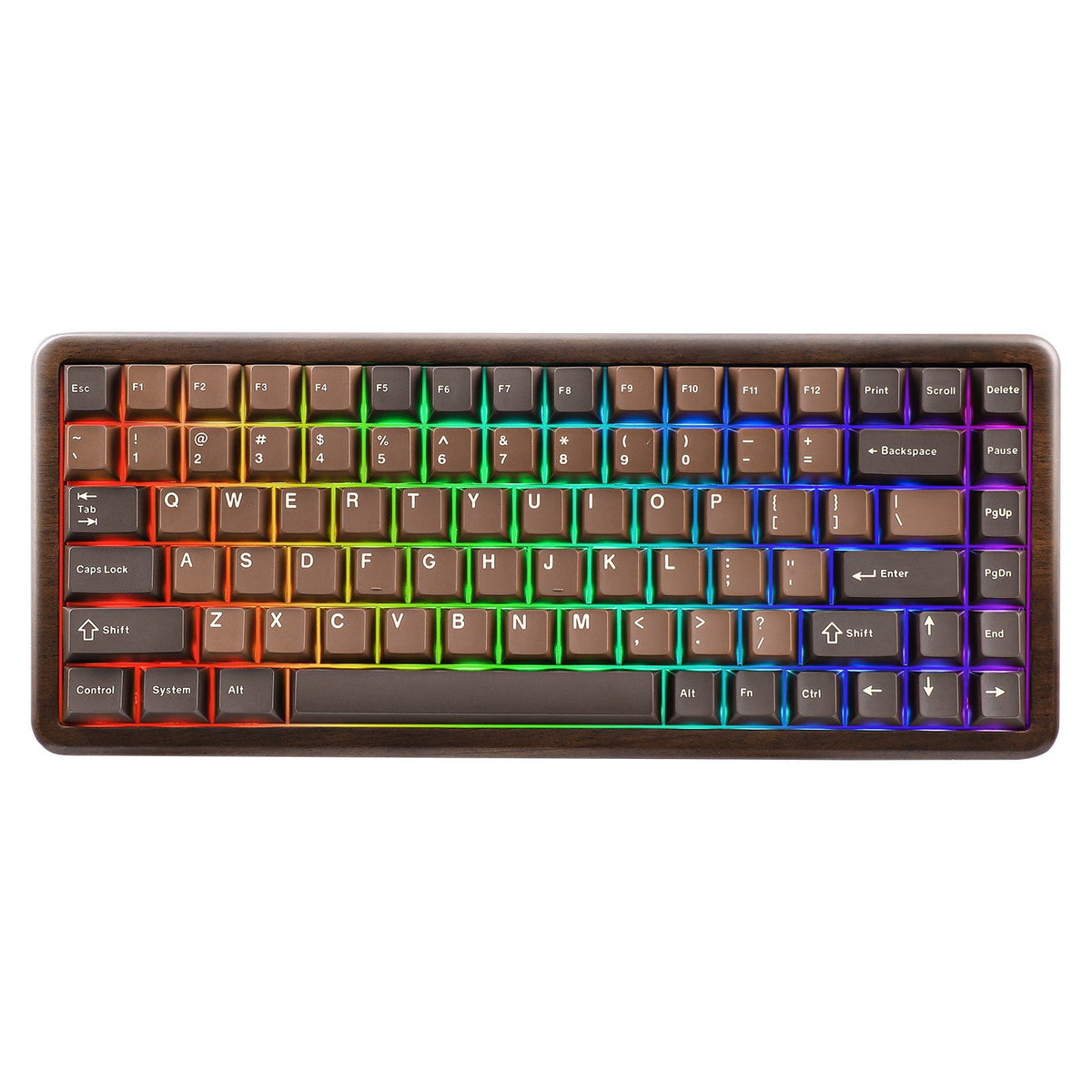 YUNZII WOOD84 keyboard with RGB lighting, top view